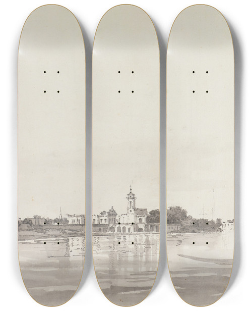 Triptych art skateboard deck of William Hodges Original Drawings For Choix De Vues De Linde And Others Pl46 by William Hodges (1744-1797)