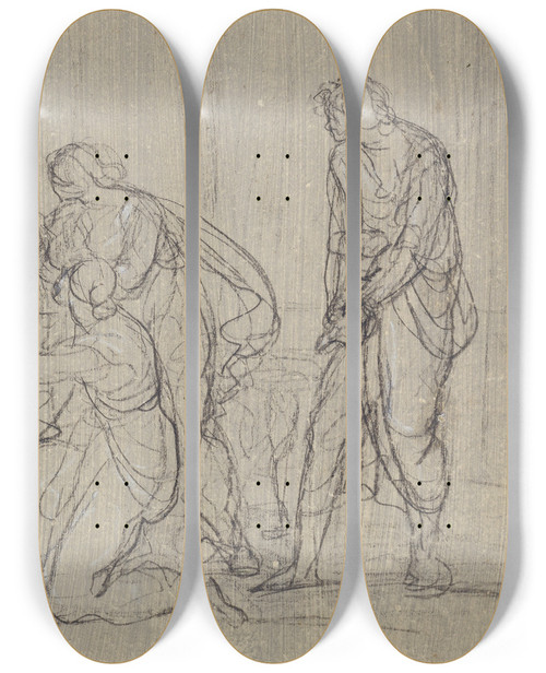 Triptych art skateboard deck of Angelica Kauffmann Vergil Liest Augustus Und Octavia Die Aeneis Vor by Angelica Kauffmann (1741-1807)