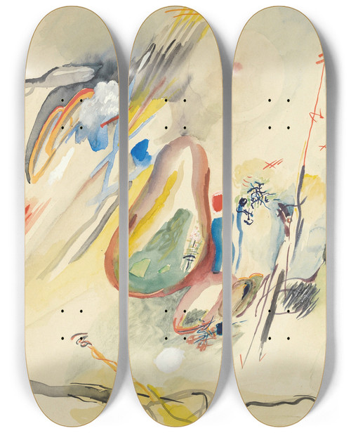Triptych art skateboard deck of Rudolf Bauer Ohne Titel by Rudolf Bauer (1889-1953)