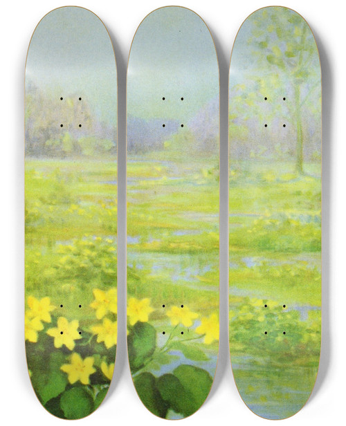 Triptych art skateboard deck of Lafayette F Cargill Cowslip by Lafayette F Cargill (20-)
