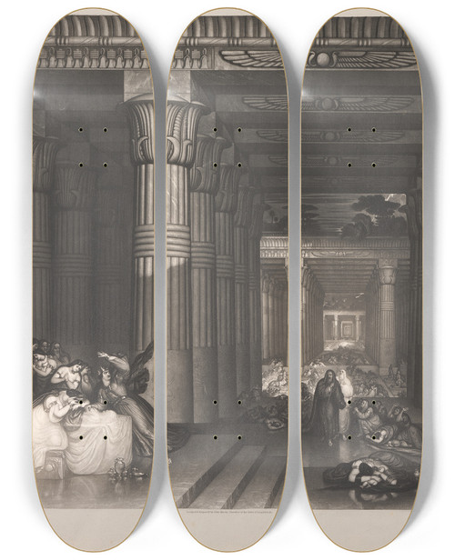 Triptych art skateboard deck of John Martin Death Of The First Born by John Martin (1789-1854)