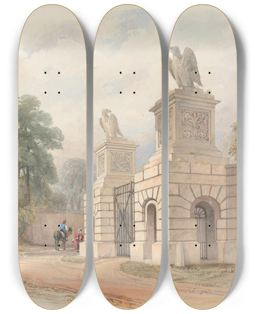 Triptych art skateboard deck of Edward Blore Design For A Park Gateway_1 by Edward Blore (1787-1879)
