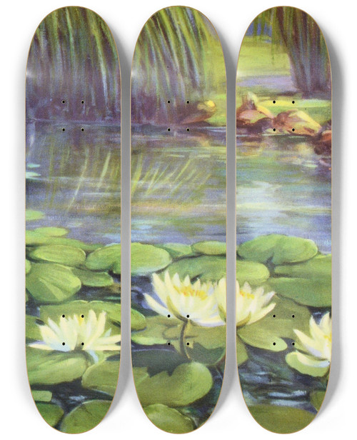 Triptych art skateboard deck of Lafayette F Cargill Water Lily by Lafayette F Cargill (20-)
