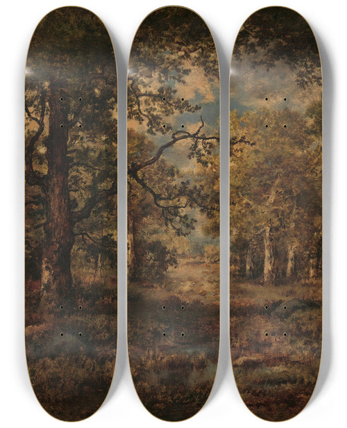 Triptych art skateboard deck of Narcissevirgile Diaz De La Pea A Vista Through Trees Fontainebleau by Narcisse-Virgile Diaz de La Pea (1808-1876)