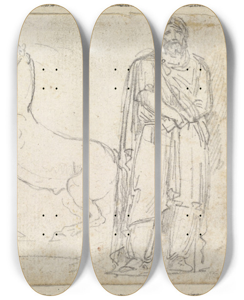 Triptych art skateboard deck of Hubert Robert One Of The Dioscuri And A Barbarian Prisoner by Hubert Robert (1733-1808)