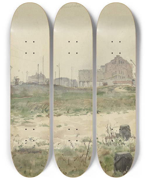 Triptych art skateboard deck of Jan Hoynck Van Papendrecht Handelskade Amsterdam by Jan Hoynck Van Papendrecht (1858-1933)