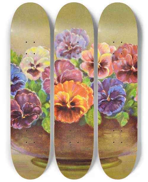 Triptych art skateboard deck of Lafayette F Cargill Pansy by Lafayette F Cargill (20-)