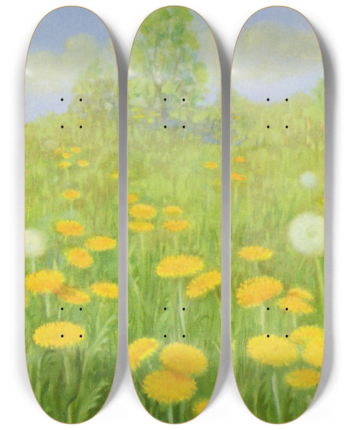 Triptych art skateboard deck of Lafayette F Cargill Dandelion by Lafayette F Cargill (20-)