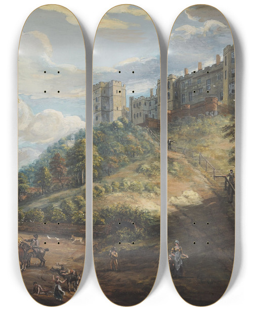 Triptych art skateboard deck of Paul Sandby The Hundred Steps Windsor Castle by Paul Sandby (1731-1809)