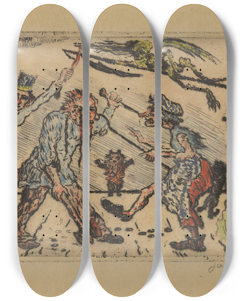 Triptych art skateboard deck of James Ensor De Gramschap_1 by James Ensor (1860-1949)