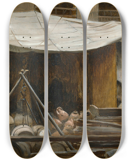 Triptych art skateboard deck of Jeanlon Grme The Citadel Acre by Jean-Lon Grme (1824-1904)