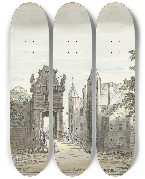 Triptych art skateboard deck of Jacob Van Liender Het Huis Te Zuylen by Jacob Van Liender (1696-1759)