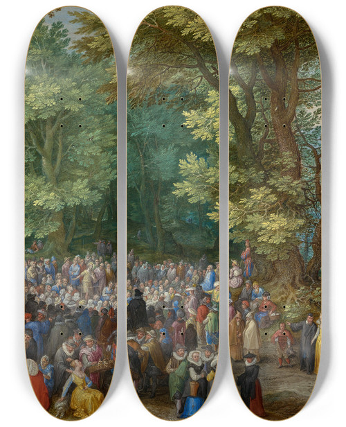 Triptych art skateboard deck of Jan Brueghel The Elder The Sermon On The Mount by Jan Brueghel The Elder (1568-1625)