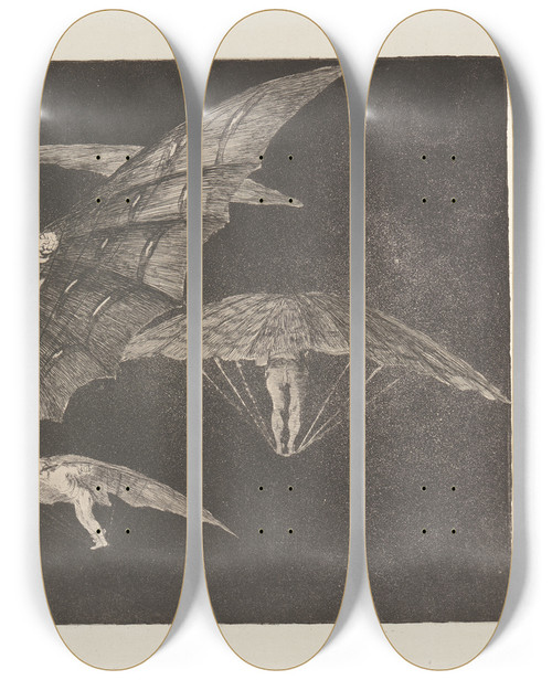 Triptych art skateboard deck of Francisco De Goya Where Theres A Will Theres A Way A Way Of Flying Donde Hay Ganas Hay Maa Modo De Volar by Francisco de Goya (1746-1828)