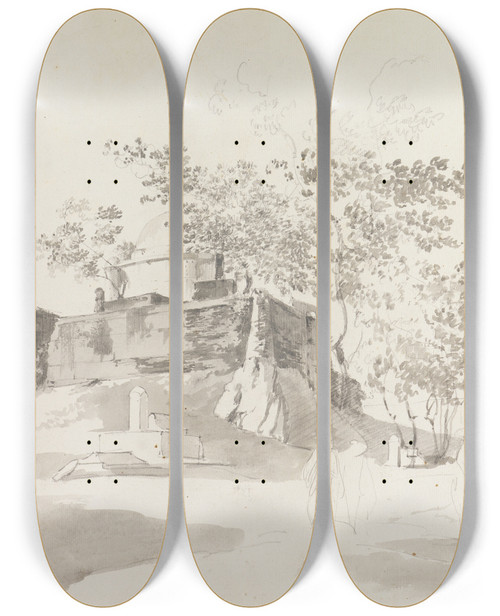 Triptych art skateboard deck of William Hodges Original Drawings For Choix De Vues De Linde And Others Pl32 by William Hodges (1744-1797)