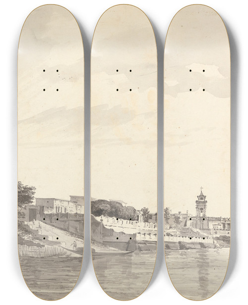 Triptych art skateboard deck of William Hodges Original Drawings For Choix De Vues De Linde And Others Pl25 by William Hodges (1744-1797)