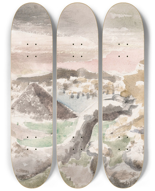 Triptych art skateboard deck of Paul Nash Denizens Of The Forest Of Dean by Paul Nash (1889-1946)