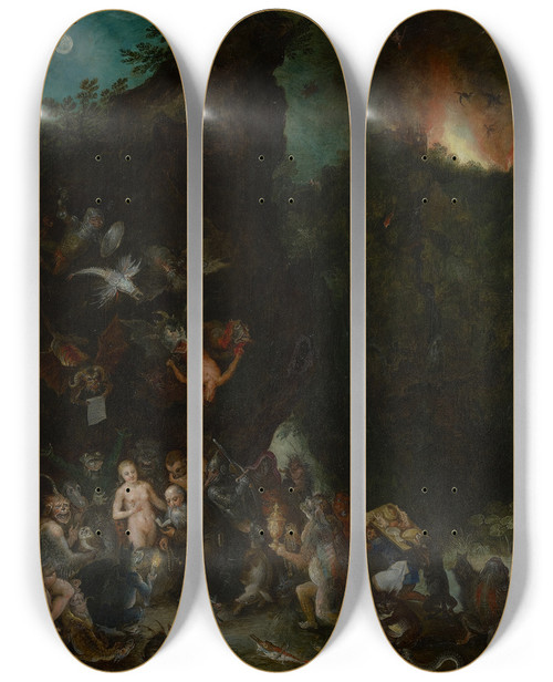 Triptych art skateboard deck of Jan Brueghel The Elder The Temptation Of Saintanthony by Jan Brueghel The Elder (1568-1625)