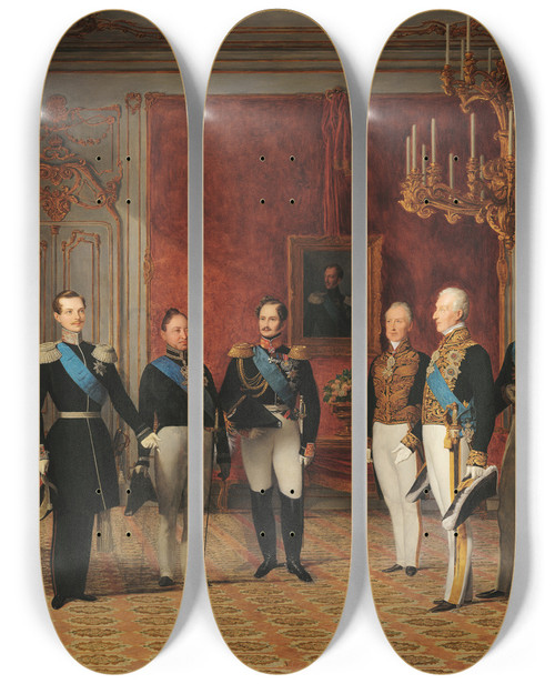 Triptych art skateboard deck of Ferdinand Georg Waldmller Reception Of Grand Duke Alexander Nikolayevich By Prince Metternich In The Vienna Hofburg In 1839 by Ferdinand Georg Waldmuller (1793-1865)