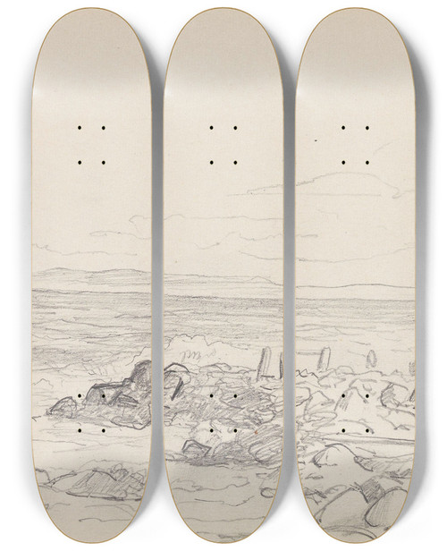 Triptych art skateboard deck of Adolph Tidemand Fra Arild Kullen_2 by Adolph Tidemand (1814-1876)