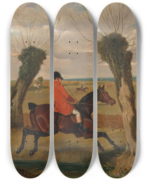 Triptych art skateboard deck of John Frederick Herring Snr The Suffolk Hunt Full Cry by John Frederick Herring Snr (1795-1865)