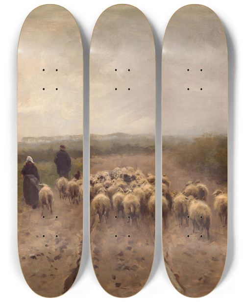 Triptych art skateboard deck of Anton Mauve Going To Pasture by Anton Mauve (1838-1888)