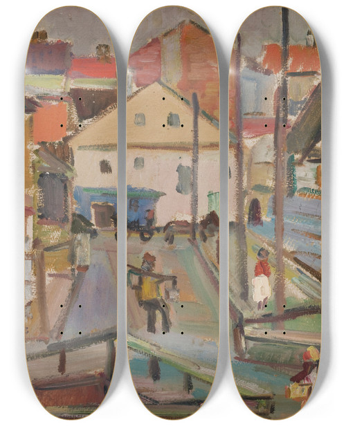 Triptych art skateboard deck of Sasza Blonder Watercarrier At Krzemieniec by Sasza Blonder (1909-1949)