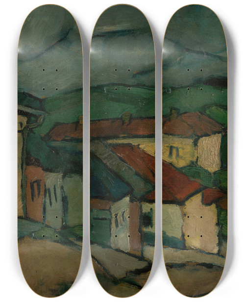Triptych art skateboard deck of Gejza Schiller Zber Z Levoe by Gejza Schiller (1895-1927)