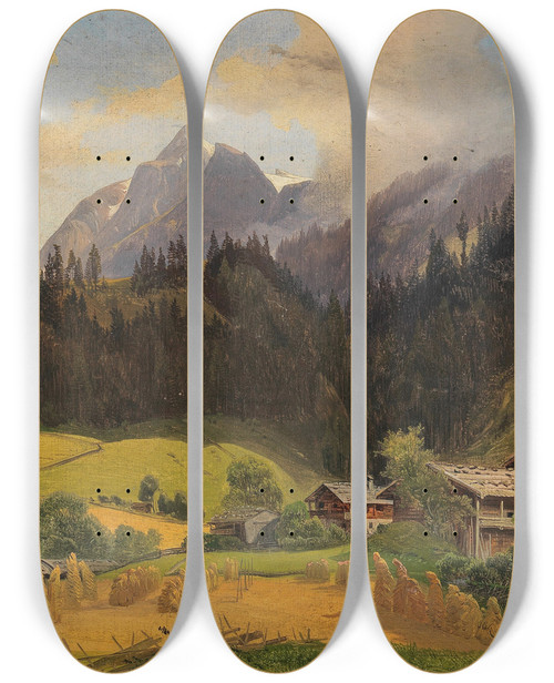 Triptych art skateboard deck of Joseph Holzer Partie Aus Dem Pinzgau by Joseph Holzer (1824-1876)