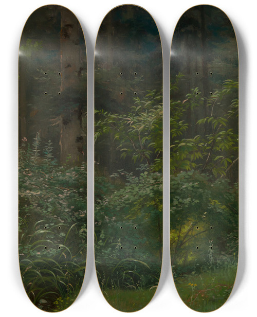 Triptych art skateboard deck of Emil Lugo Waldwiese Mit Stauden Und Struchern by Emil Lugo (1840-1902)