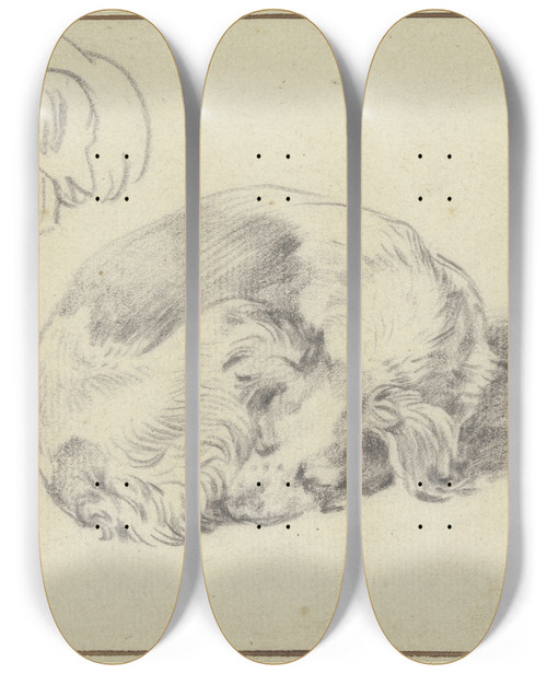 Triptych art skateboard deck of Nicolaes Pietersz Berchem Two Sleeping Dogs by Nicolaes Pietersz Berchem (1620-1683)