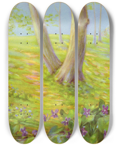 Triptych art skateboard deck of Lafayette F Cargill Blue Violet by Lafayette F Cargill (20-)