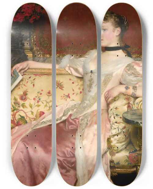 Triptych art skateboard deck of Wadysaw Czachrski A Moment Of Repose by Wladyslaw Czachorski (1850-1911)