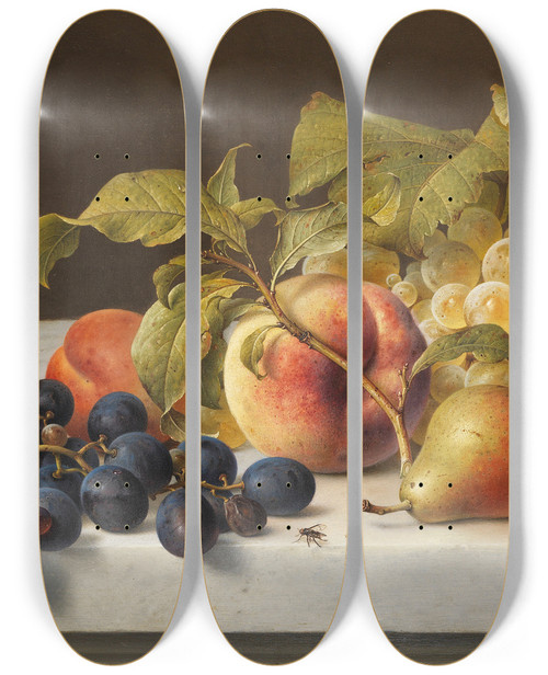 Triptych art skateboard deck of Johann Wilhelm Preyer Frchtestillleben by Johann Wilhelm Preyer (1803-1889)