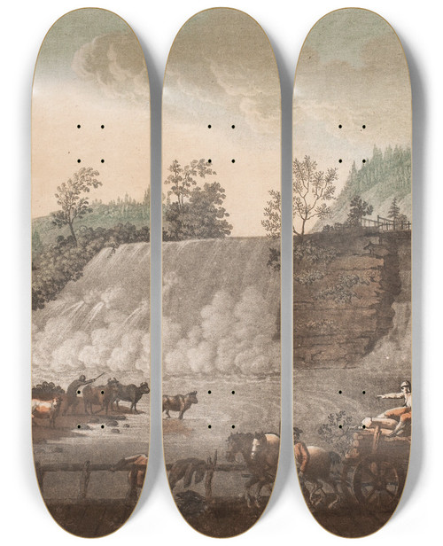 Triptych art skateboard deck of Georg Haas Cataracte Prs De Vieux Brugs Hammer by Georg Haas (1756-1817)
