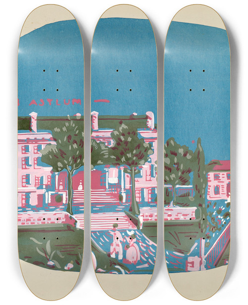 Triptych art skateboard deck of Martin Partyka Bandbox Design Deaf And Dumb Asylum by Martin Partyka
