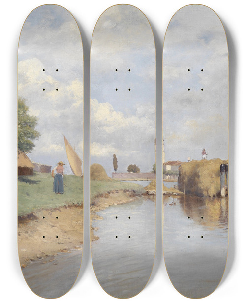 Triptych art skateboard deck of Franz Leo Ruben Mazzorbo by Franz Leo Ruben (1842-1920)