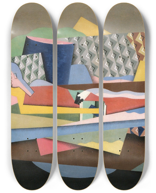Triptych art skateboard deck of Georges Valmier Reclining Woman by Georges Valmier (1885-1937)