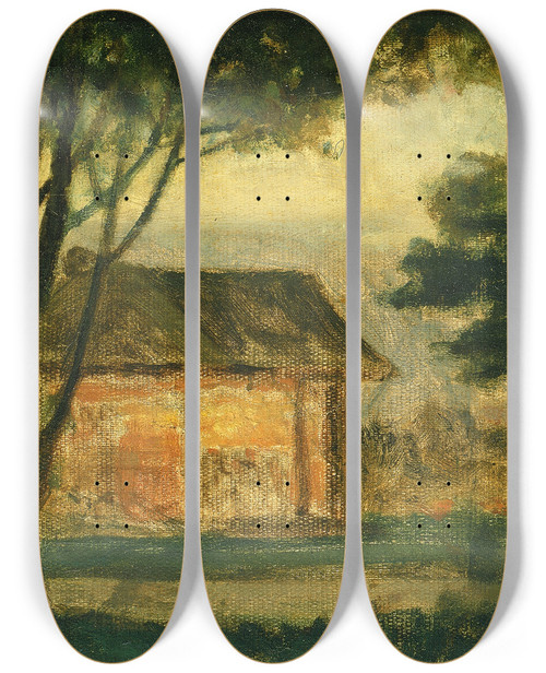 Triptych art skateboard deck of Edward Mitchell Bannister The Old Homestead by Edward Mitchell Bannister (1828-1901)