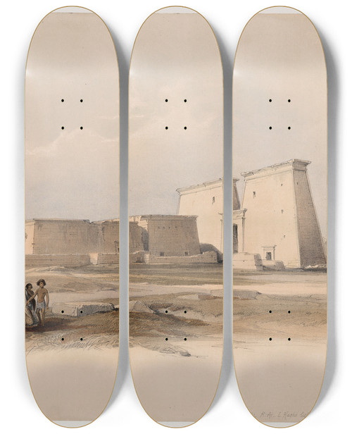 Triptych art skateboard deck of David Roberts Dakke In Nubia Nov 14Th 1836 by David Roberts (1796-1864)