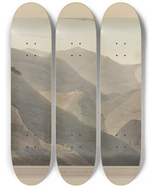 Triptych art skateboard deck of Thomas Daniell Oriental Scenery Pl26 by Thomas Daniell (1749-1840)