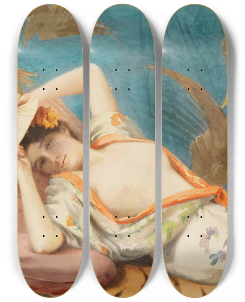 Triptych art skateboard deck of Theodoros Ralli Japonairie by Theodoros Ralli (1852-1909)
