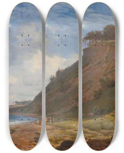 Triptych art skateboard deck of Johan Thomas Lundbye A Danish Coast View From Kitns On Roskilde Fjord Zealand by Johan Thomas Lundbye (1818-1848)