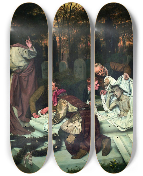 Triptych art skateboard deck of Eduard Karl Franz Von Gebhardt The Raising Of Lazarus by Eduard Karl Franz Von Gebhardt (1838-1925)