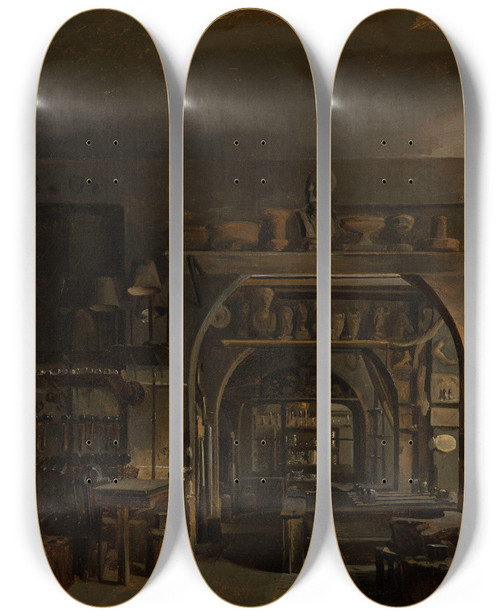 Triptych art skateboard deck of Francois Barthlmy Augustin Desmoulins Latelier De Lorfvre Odiot 17631850 Rue Sainthonor by Francois Barthelemy Augustin Desmoulins (1788-1856)