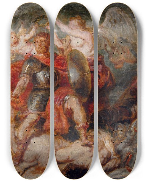 Triptych art skateboard deck of Peter Paul Rubens Le Triomphe Dhenri Iv by Peter Paul Rubens (1577-1640)
