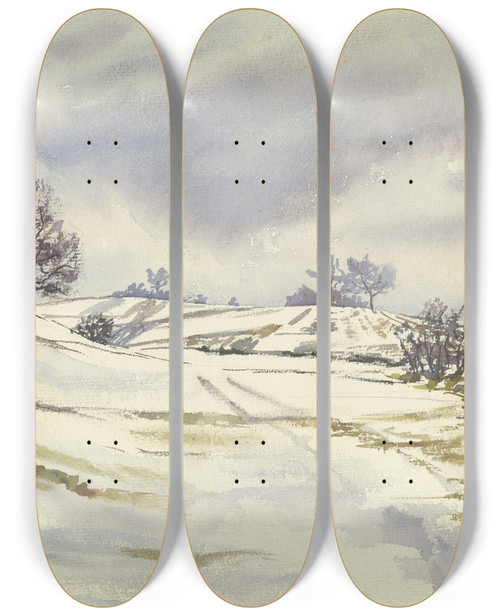 Triptych art skateboard deck of Friedrich Mook Wintery Landscape by Friedrich Mook (1888-1944)