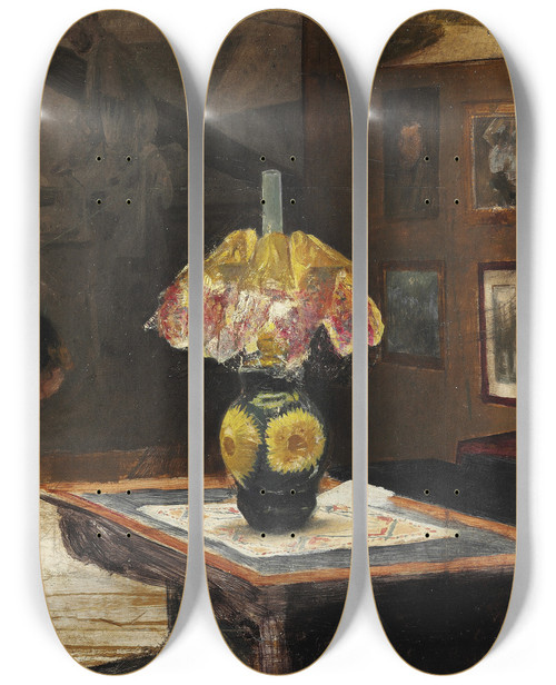 Triptych art skateboard deck of Laurits Andersen Ring Kunstnerens Hustru Sigrid Syende Ved Lampelys Karrebksminde by Laurits Andersen Ring (1854-1933)