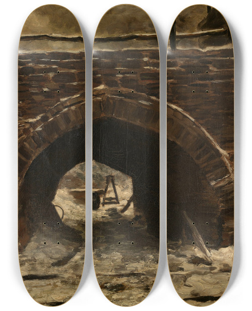 Triptych art skateboard deck of Constantin Meunier An Old Bridge by Constantin Meunier (1831-1905)