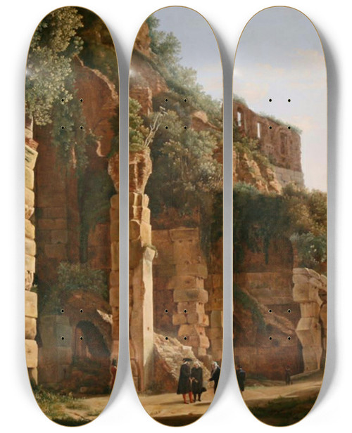 Triptych art skateboard deck of Franz Ludwig Catel Inside The Colosseum by Franz Ludwig Catel (1778-1856)